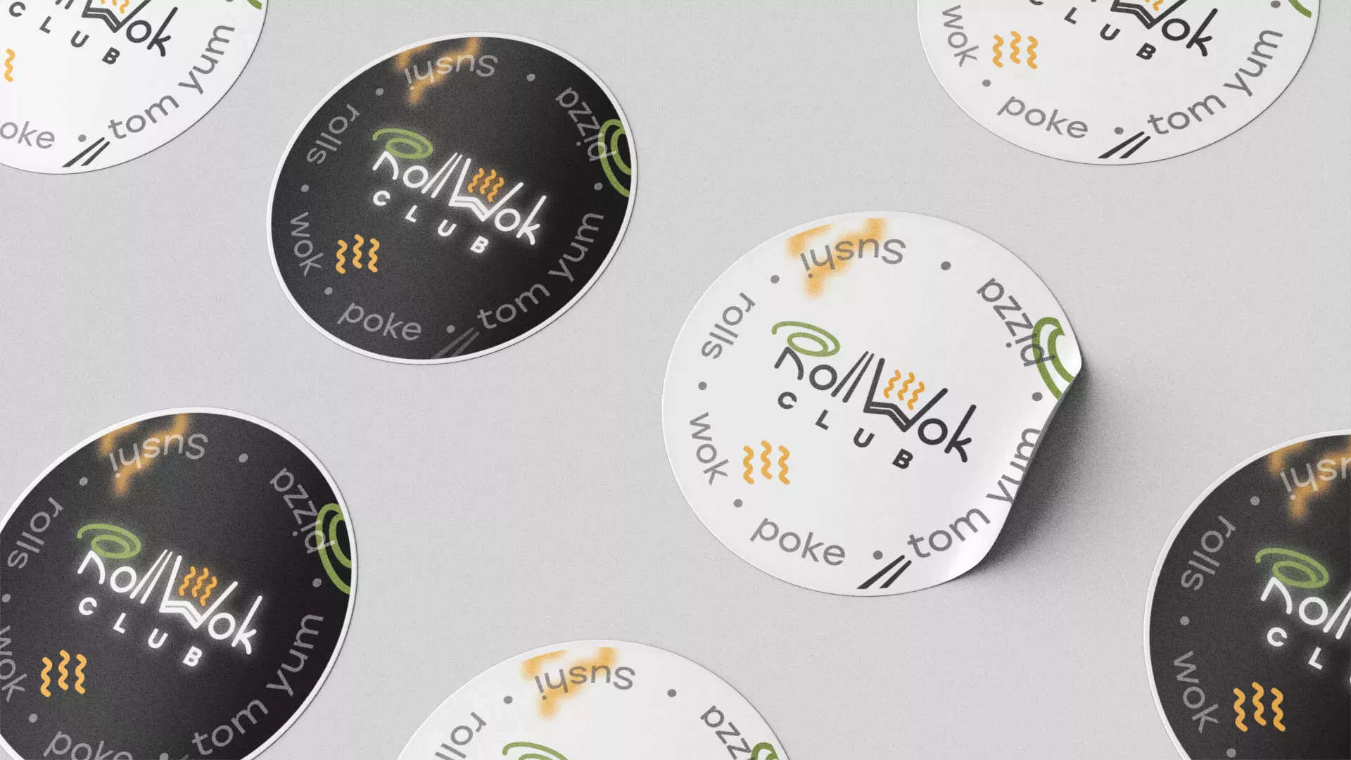 Разработка наклеек для суши-бара «Roll Wok Club» в Туране